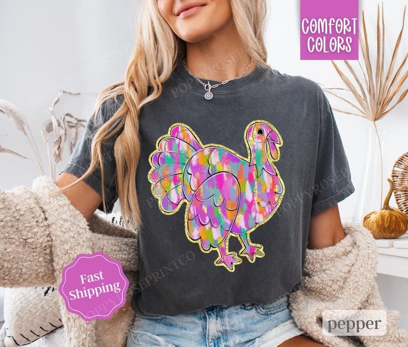Painted Turkey Shirt Comfort Colors, Cute Thanksgiving Tshirt,  Women's Fall Tee Hoodie, Sweatshirt | HypeDripTees.com