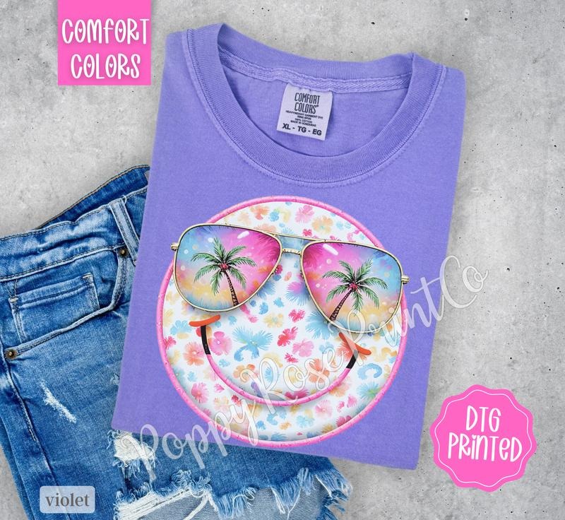 Palm Tree Smiley Comfort Colors Tshirt, Cute Women's Summer Beach Tee, Swimsuit Cover Hoodie, Sweatshirt | HypeDripTees.com