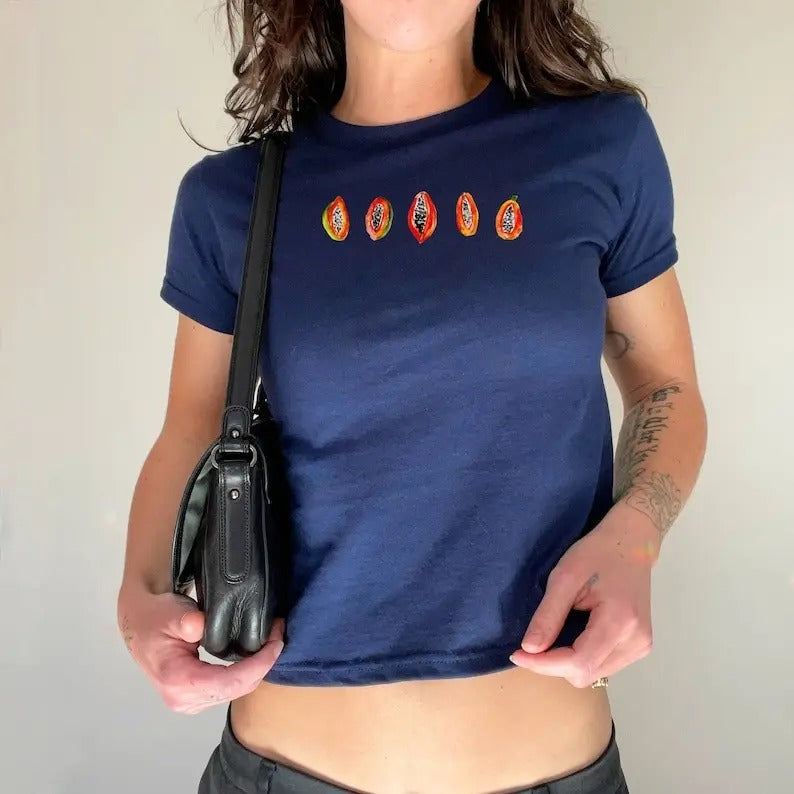 Papaya Fruit Baby Tee, Coquette Baby Tees, Vintage Womens Graphic Shirt Fit Streetwear Hoodie, Sweatshirt | HypeDripTees.com