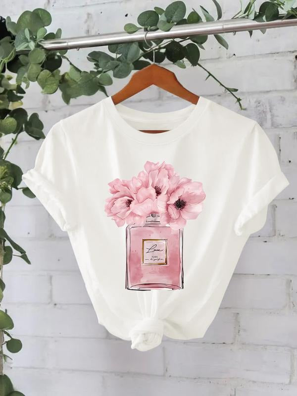 Paris Perfume Poison Print Vintage Style Women's Summer Casual Sports Top, Round Neck Short Sleeve T-Shirt, Comfortable...