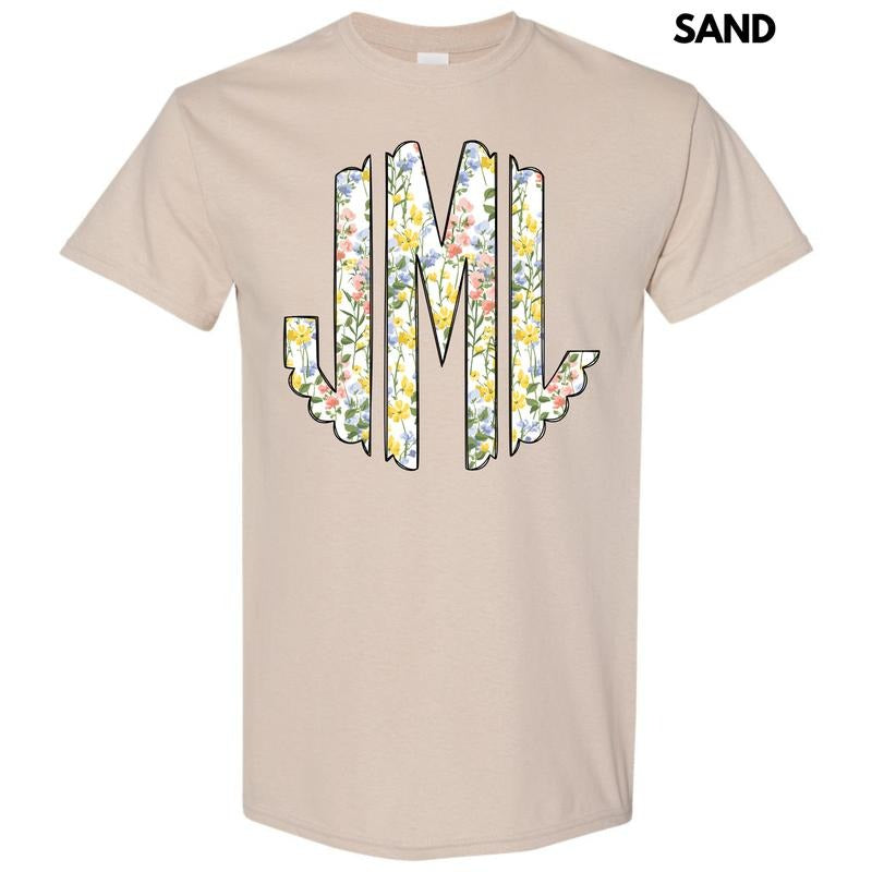 Pastel Blooms Monogram Gildan Short Sleeve T-Shirt 'NLB' Hoodie, Sweatshirt | HypeDripTees.com