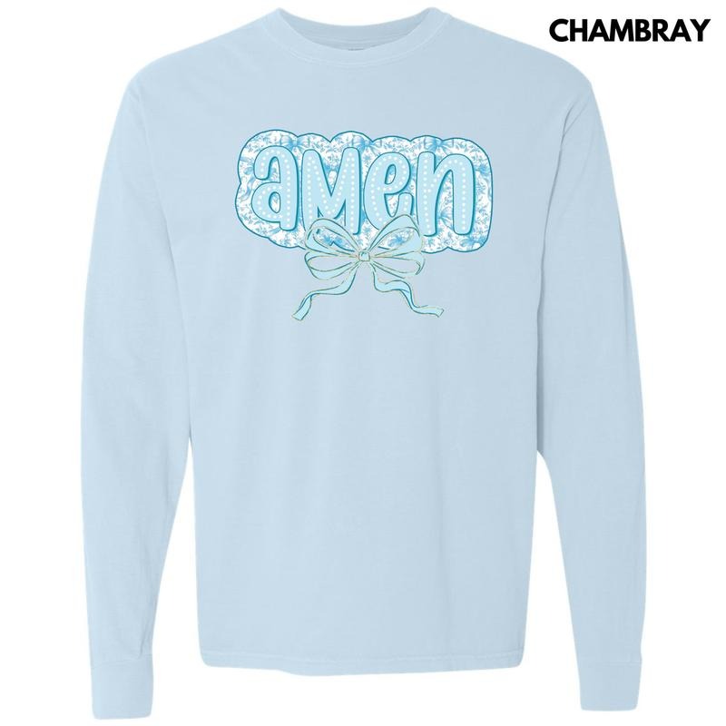 Pastel Blue Amen Long Sleeve Comfort Colors T-Shirt 'NLB' Hoodie, Sweatshirt | HypeDripTees.com