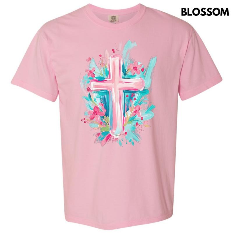 Pastel Brushstroke Cross Comfort Colors T-Shirt 'NLB' Hoodie, Sweatshirt | HypeDripTees.com