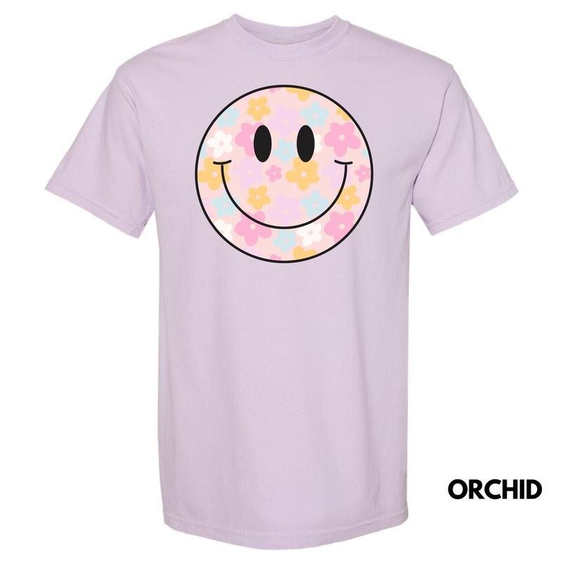 Pastel Flowers Happy Face Comfort Colors T-Shirt 'NLB' Hoodie, Sweatshirt | HypeDripTees.com