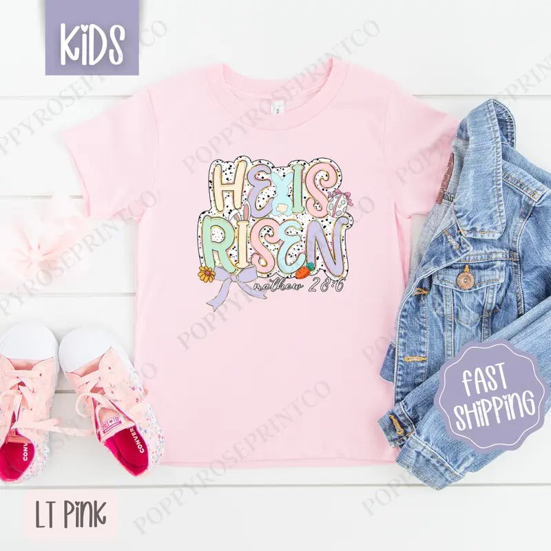 Pastel He is Risen Kids Shirt - Easter Children's Tshirt - Cute Youth Tee Gildan Hoodie, Sweatshirt | HypeDripTees.com