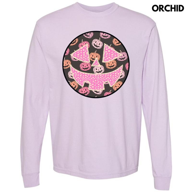 Pastel Jack O Lantern Happy Face Long Sleeve Comfort Colors T-Shirt 'NLB' Hoodie, Sweatshirt | HypeDripTees.com