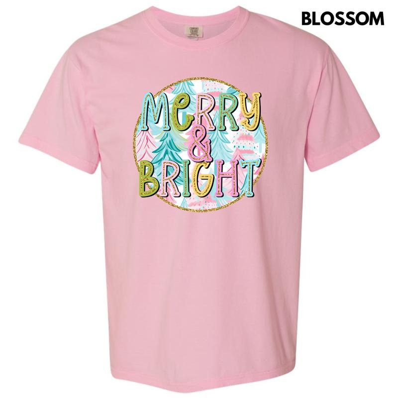 Pastel Merry & Bright Trees Comfort Colors T-Shirt 'NLB' Hoodie, Sweatshirt | HypeDripTees.com