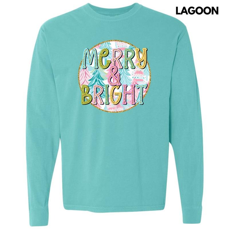 Pastel Merry & Bright Trees Long Sleeve Comfort Colors T-Shirt 'NLB' Hoodie, Sweatshirt | HypeDripTees.com