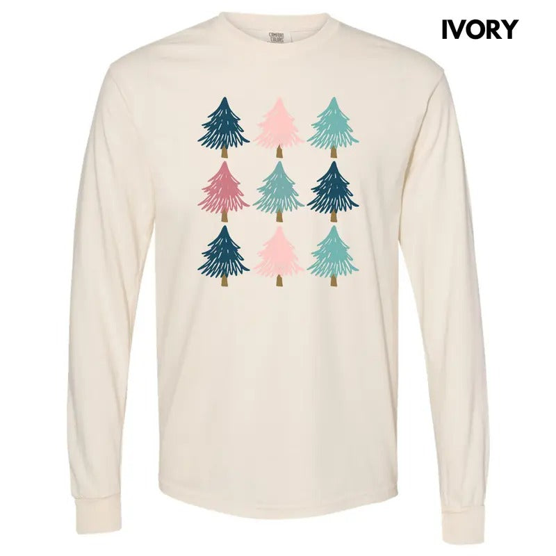Pastel Tree Collage Long Sleeve Comfort Colors T-Shirt Hoodie, Sweatshirt | HypeDripTees.com