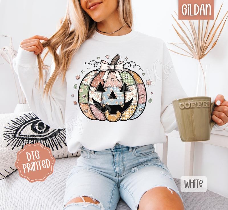 Patch Pumpkin Sweatshirt, Trendy Fall Crewneck T-Shirts, Hoodie | HypeDripTees.com