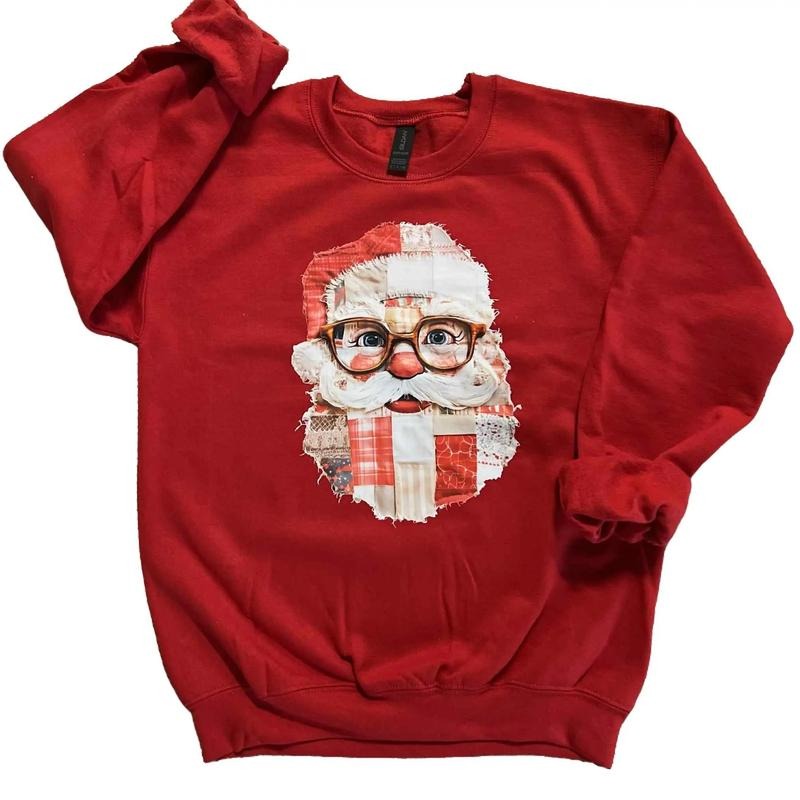 Patchwork Santa on Red Sweatshirt T-Shirts, Hoodie | HypeDripTees.com