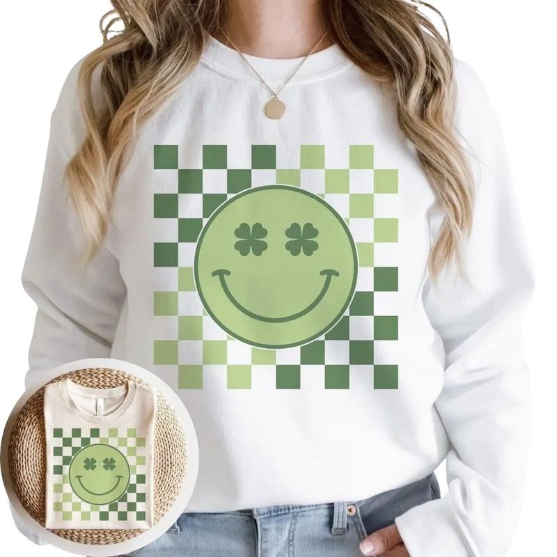 Patricks Day Retro Clover Smiley Sweatshirt T-Shirts, Hoodie | HypeDripTees.com