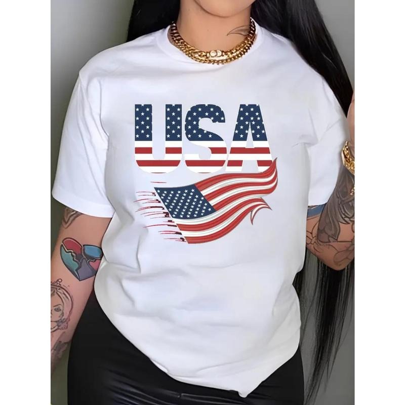 Patriotic American Flag Cotton T-Shirt for Women