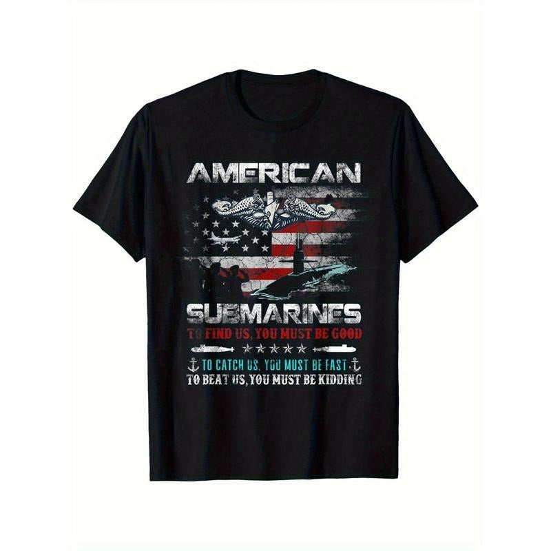 Patriotic American Submarine Veteran Flag  T-Shirt, 100% Cotton, Breathable & Machine Washable, Bold "American...