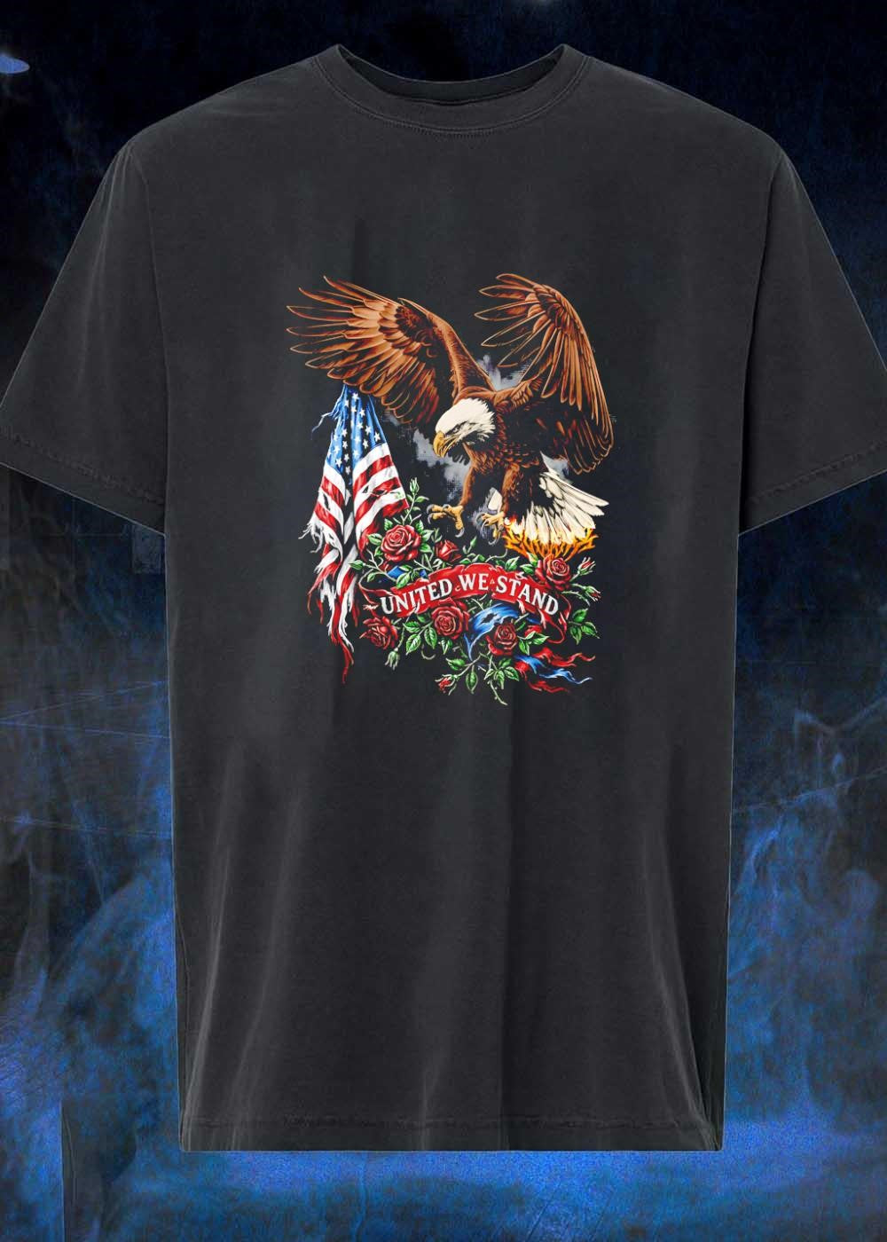 Patriotic Apparel Eagle Soaring Over American Flag United We Stand T-Shirt