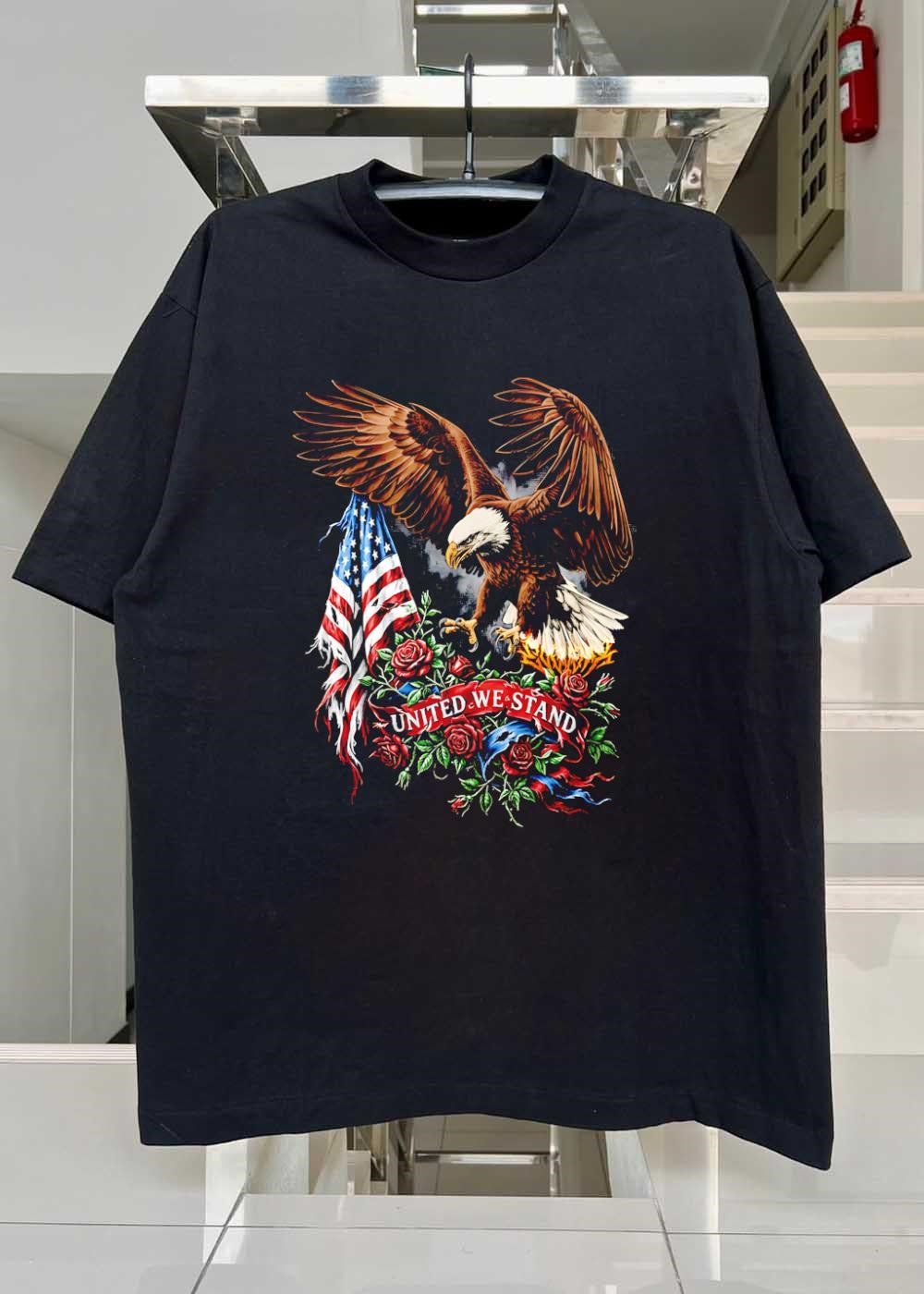 Patriotic Apparel Eagle Soaring Over American Flag United We Stand T-Shirt