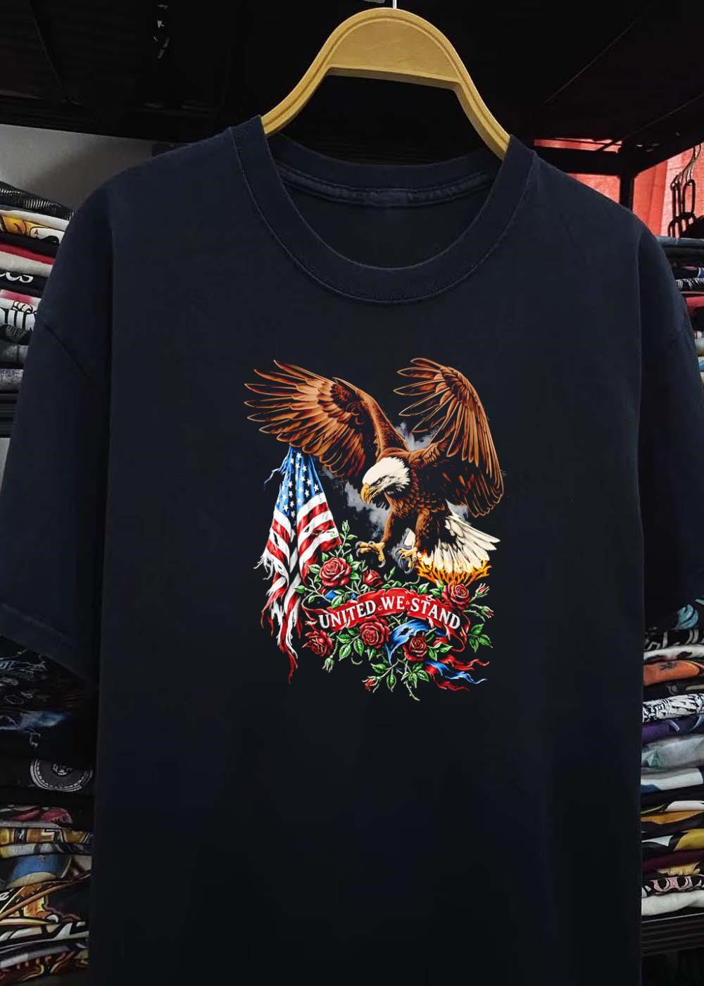 Patriotic Apparel Eagle Soaring Over American Flag United We Stand T-Shirt
