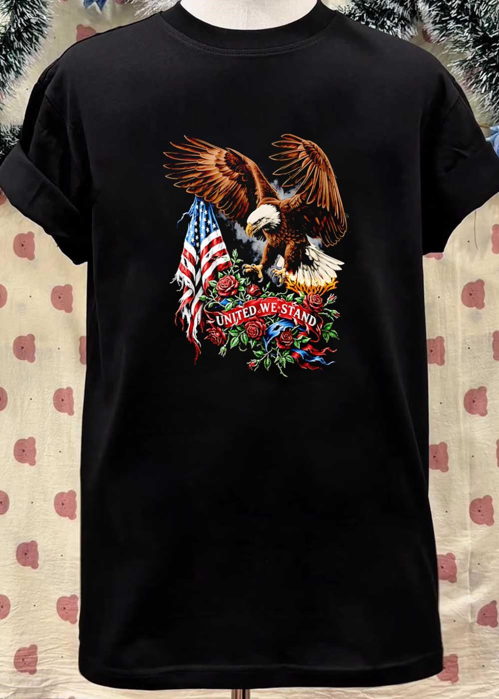 Patriotic Apparel Eagle Soaring Over American Flag United We Stand T-Shirt