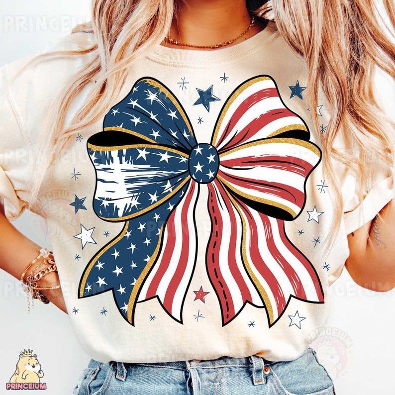 Patriotic Bow, American Flag, 4th of July Bow Print Tshirt Hoodie, Sweatshirt | HypeDripTees.com