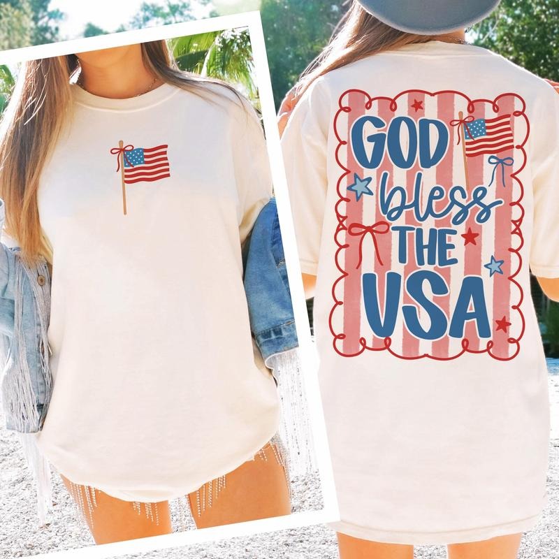 Patriotic Coquette tshirt, God Bless The USA tshirt, Red White and Blue tshirt Hoodie, Sweatshirt | HypeDripTees.com