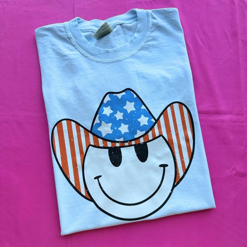Patriotic Cowboy Happy Face Comfort Colors T-Shirt Hoodie, Sweatshirt | HypeDripTees.com