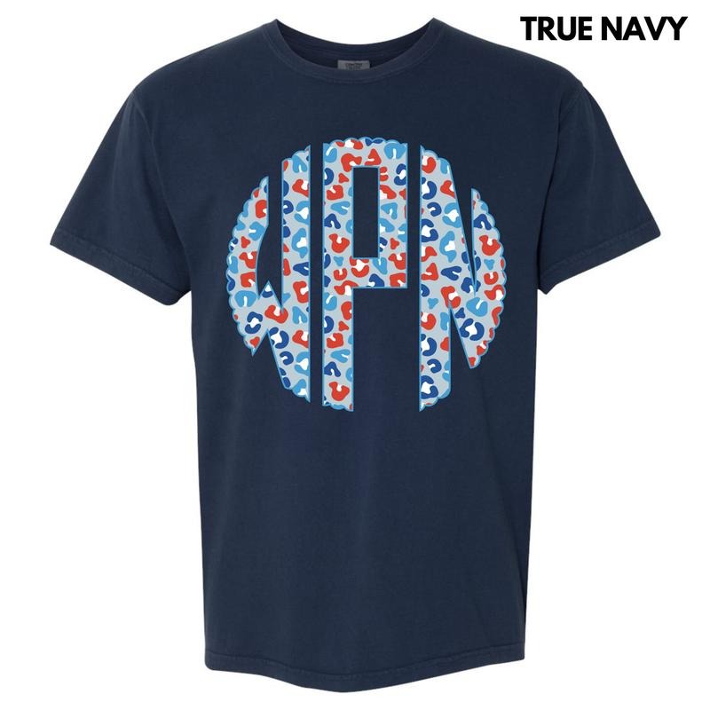 Patriotic Leopard Monogram Comfort Colors T-Shirt 'NLB' Hoodie, Sweatshirt | HypeDripTees.com