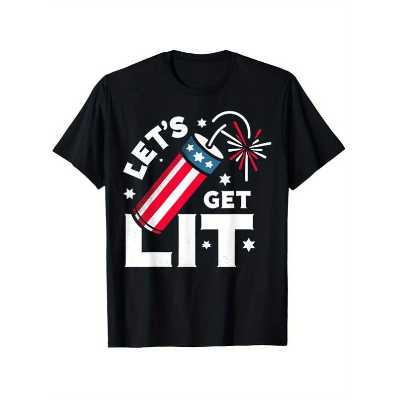 Patriotic Lets Get Lit T-Shirt For Men Comfortable 180G Fabric 100 Cotton XXXL Print Sleeve Summer Casual Trendy Black...