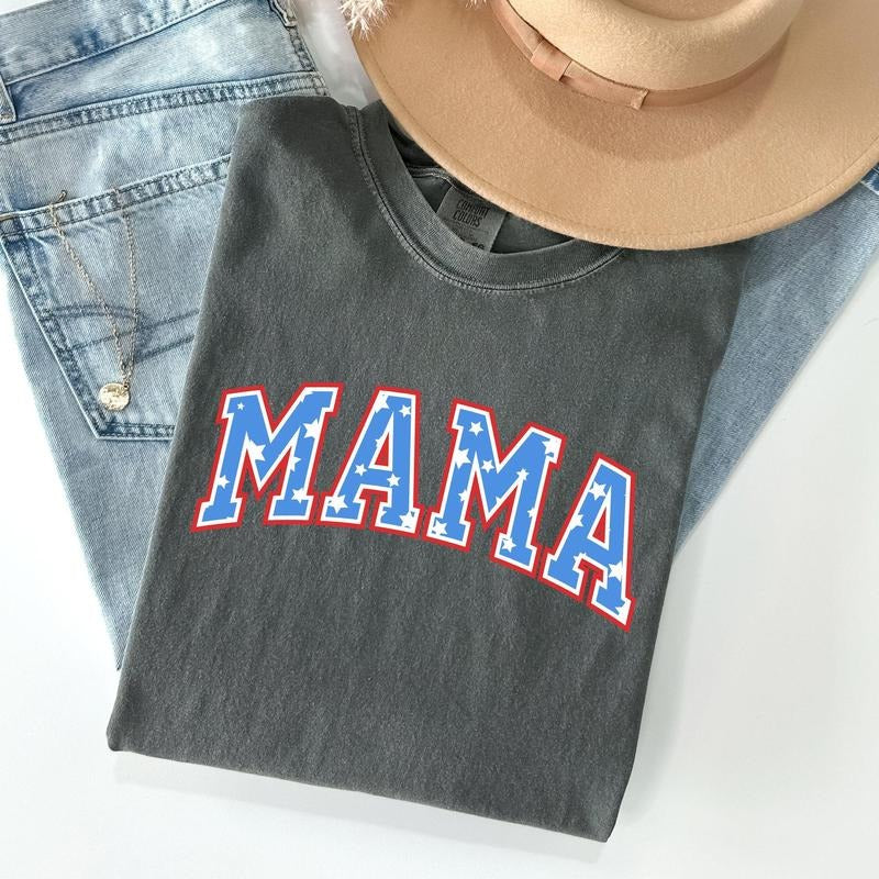 Patriotic Mama, Stars and Stripes, 4th of July Tshirt, Women's Crew Neck, Crewneck Hoodie, Sweatshirt | HypeDripTees.com