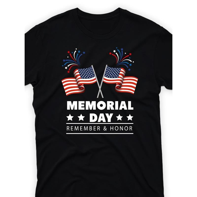 Patriotic Memorial Day TShirt for Men Women and Youngsters VNeck Shirt with Bold Memorial Day Text and American Flag...