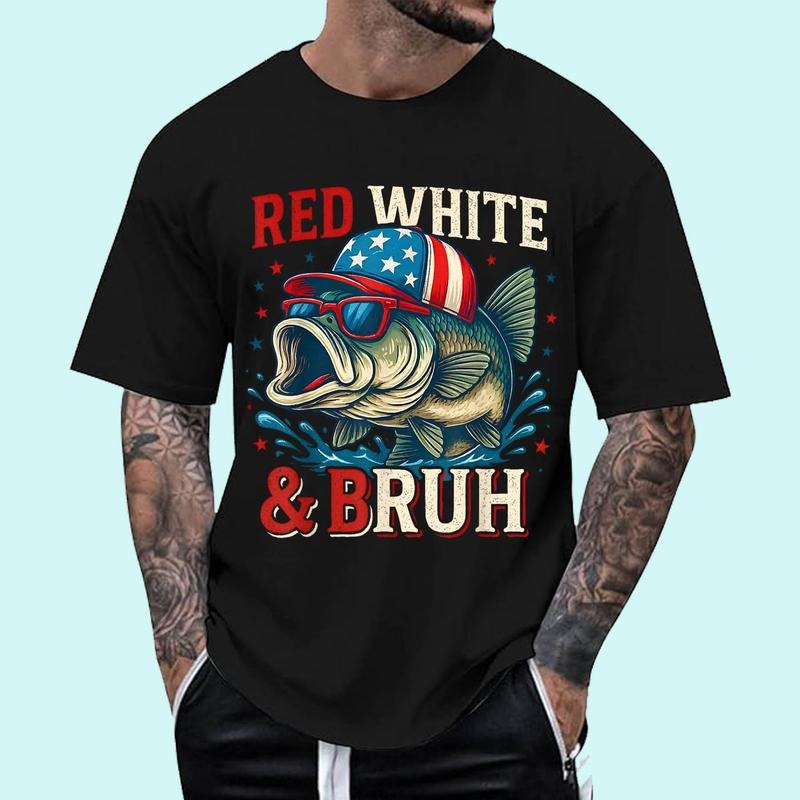 Patriotic Red White & Bruh America Fish Fishing 4th July Cotton 100% Top Trending T-Shirts, Hoodie, Sweatshirt