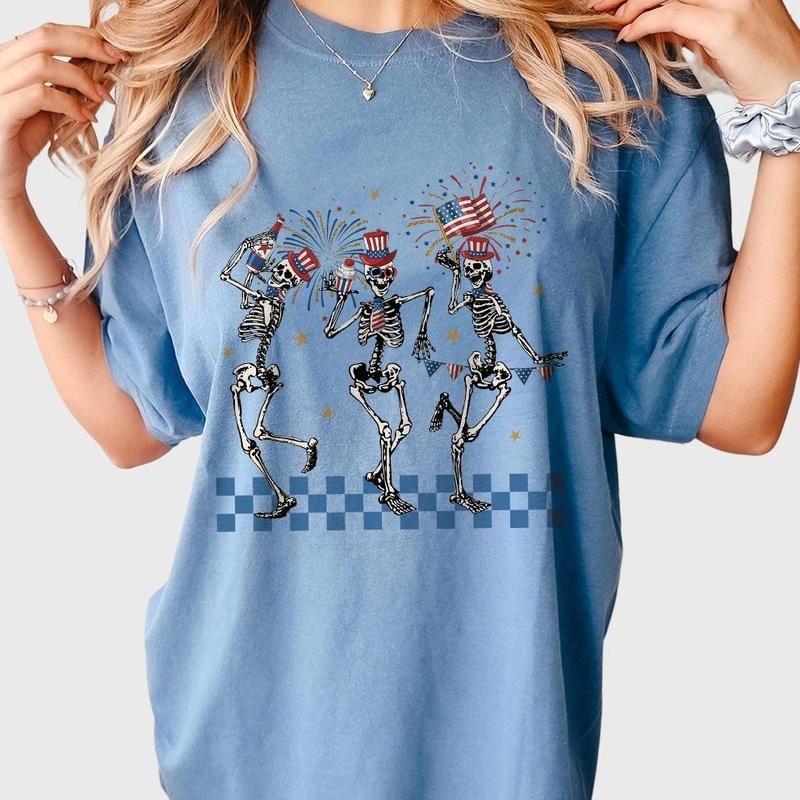 Patriotic USA Dancing Skeleton Shirt, 4th Of July Shirts, Western 4th Of July Shirt, 1776 America T-Shirt, Fourth Of July...