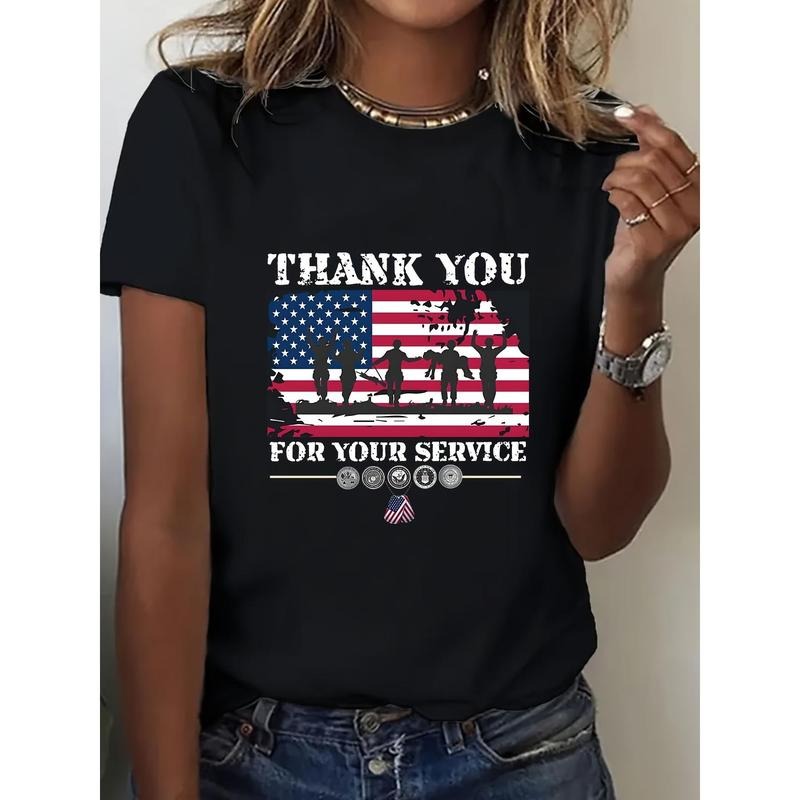 Patriotic Veteran Graphic T-Shirt for Women - Short-Sleeve Round Neck Casual Comfortable Polyester Blend with American...