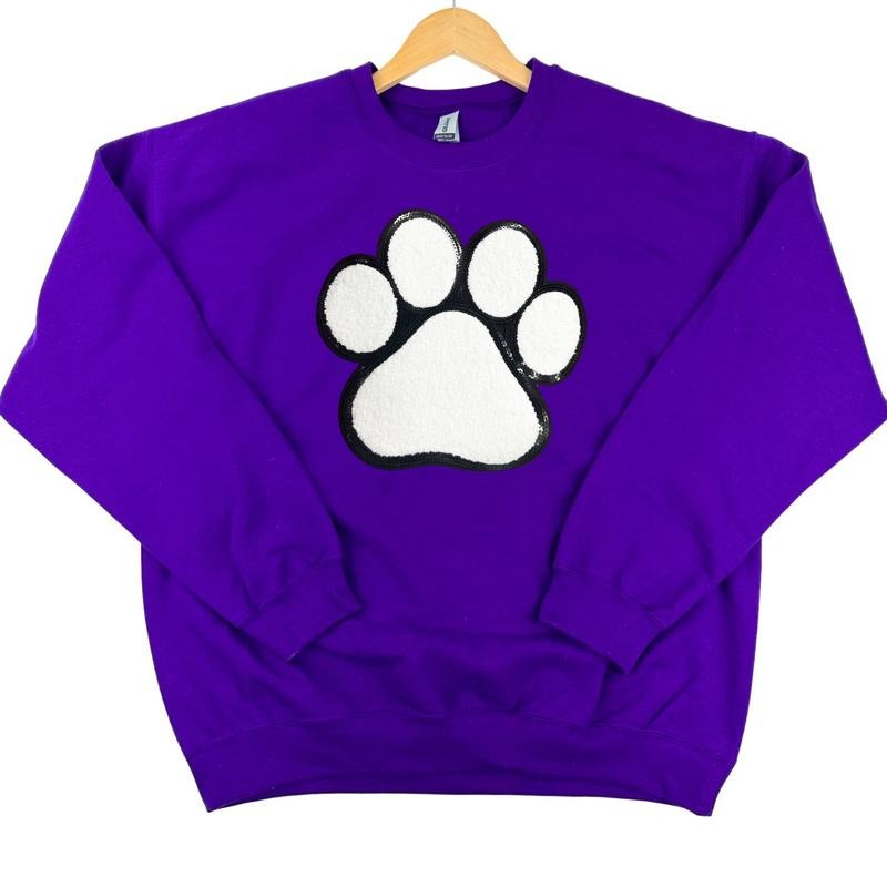 Paw Chenille Sequin Patch Sweatshirt -- PURPLE T-Shirts, Hoodie | HypeDripTees.com