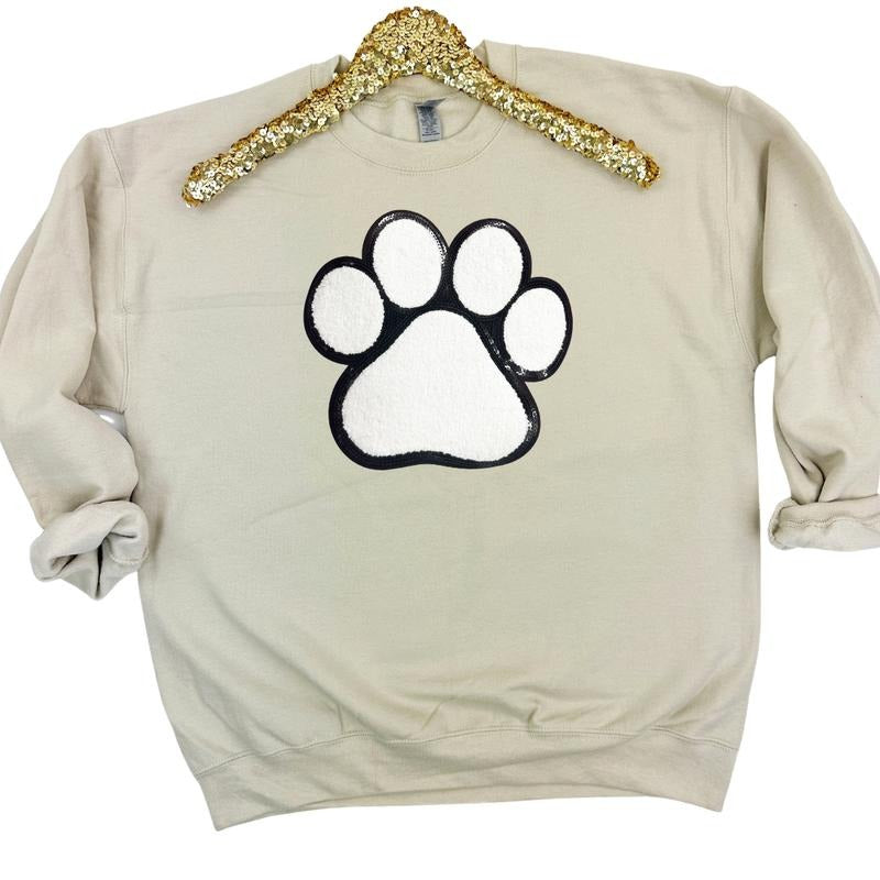 Paw Chenille Sequin Patch Sweatshirt -- SAND T-Shirts, Hoodie | HypeDripTees.com