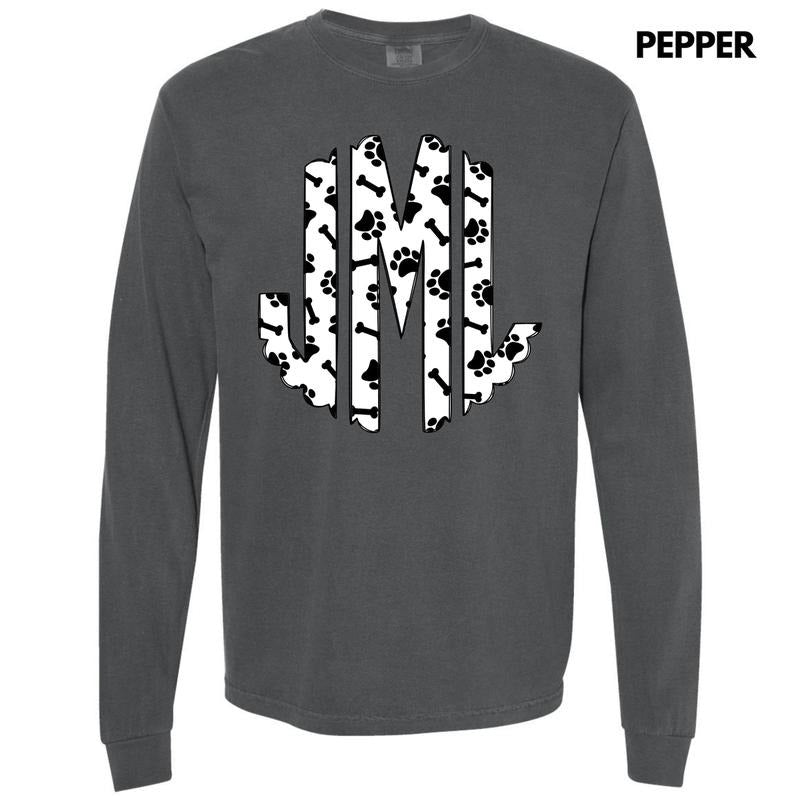 Paws & Bones Monogram Long Sleeve Comfort Colors T-Shirt 'NLB' Hoodie, Sweatshirt | HypeDripTees.com