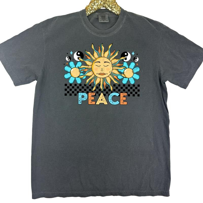 Peace Retro Sun Comfort Colors T-Shirt Hoodie, Sweatshirt | HypeDripTees.com