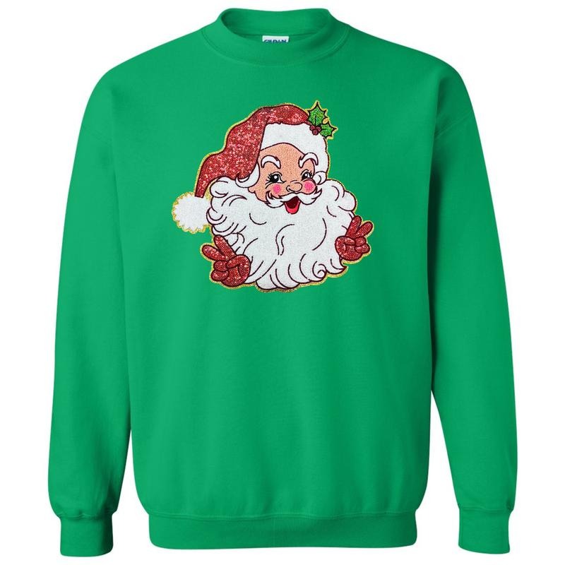 Peace Santa Sequin Chenille Patch Sweatshirt T-Shirts, Hoodie | HypeDripTees.com