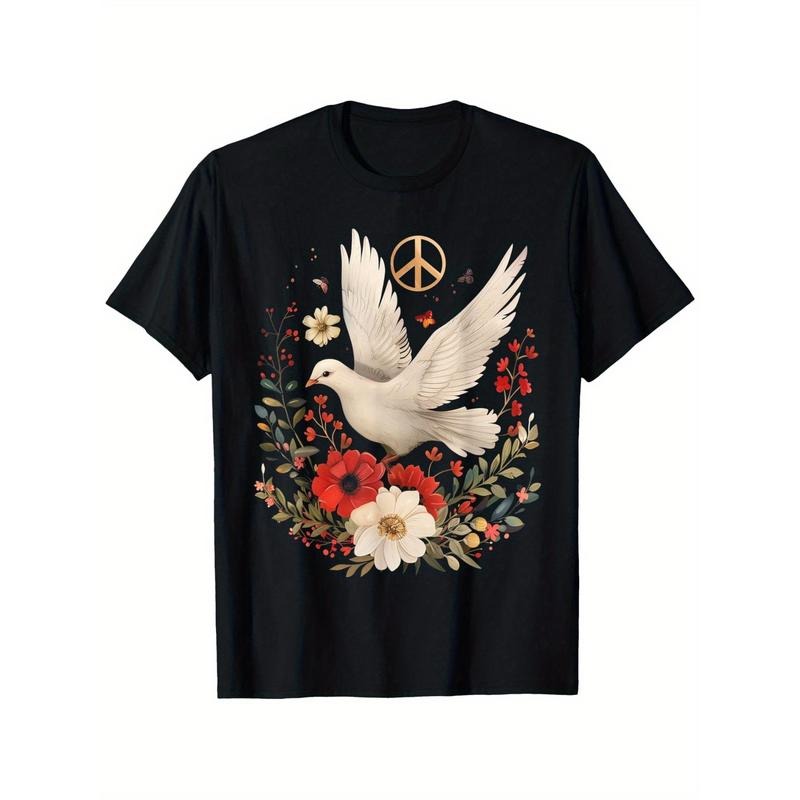 Peace Sign Dove White Dove Bird Vintage Flowers T-Shirt Hoodie, Sweatshirt | HypeDripTees.com