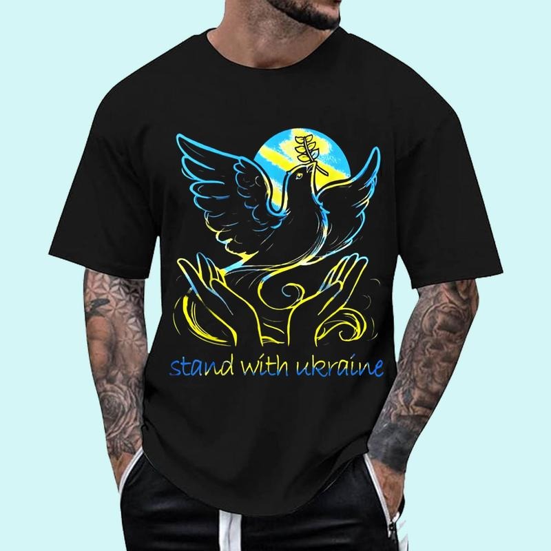 Peace in Ukraine Dove. Stand with Ukraine. Support Ukraine Unisex T-Shirt, Cotton 100%, Top Trending Fashion Hoodie,...