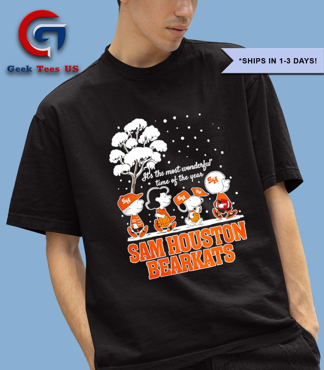 Peanuts characters Sam Houston Bearkats it’s the most wonderful time of the year scene Christmas Season Holiday 2025 shirt