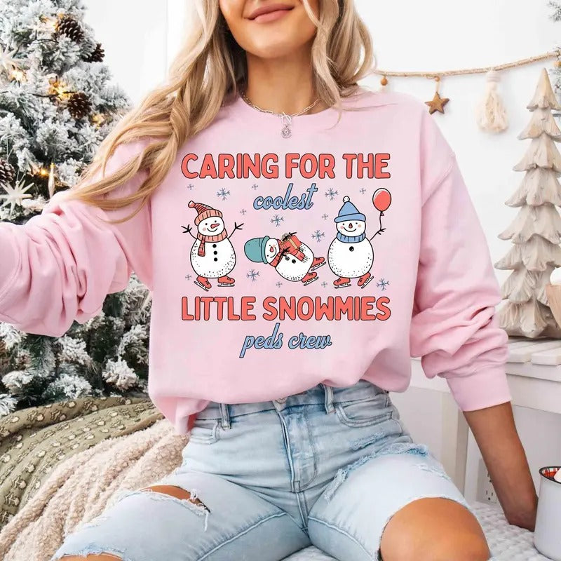 Pediatric Nurse Xmas Shirt, Peds Team Crew Squad Gifts, Christmas Snowman Pediatrics Sweatshirt, Nurse Practitioner Tee...