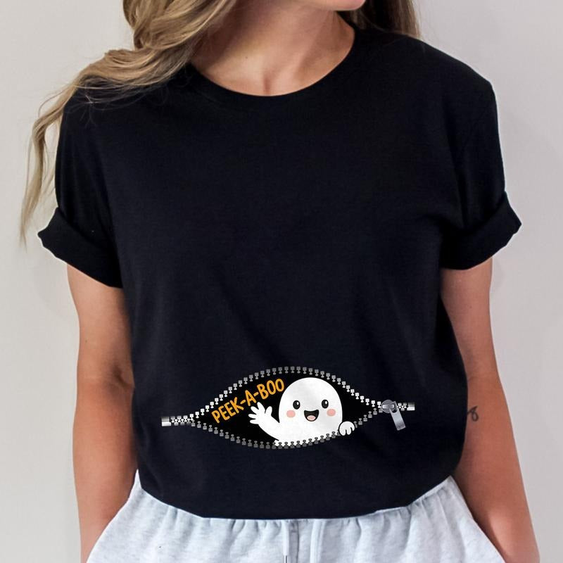 Peek A Boo Maternity Shirt, Funny Pregnant Ghost T-Shirt, Cute Halloween Pregnancy Sweatshirt, Spooky Expecting Mom Top,...