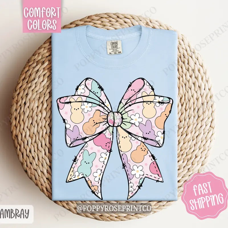 Peep Bow Shirt Comfort Colors, Women's Easter Tee, Cute Women's Tshirt Hoodie, Sweatshirt | HypeDripTees.com
