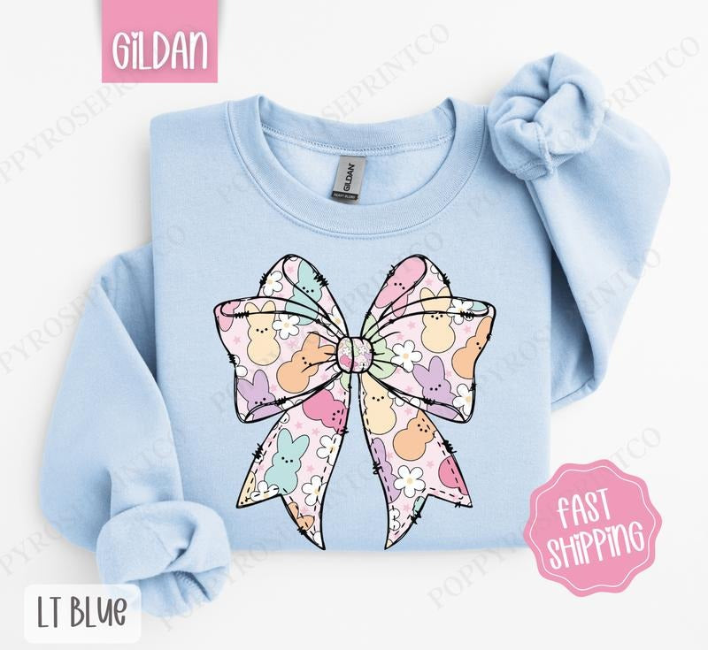 Peep Bow Sweatshirt, Easter Women's Crewneck, Cute Women's Sweatshirt T-Shirts, Hoodie | HypeDripTees.com