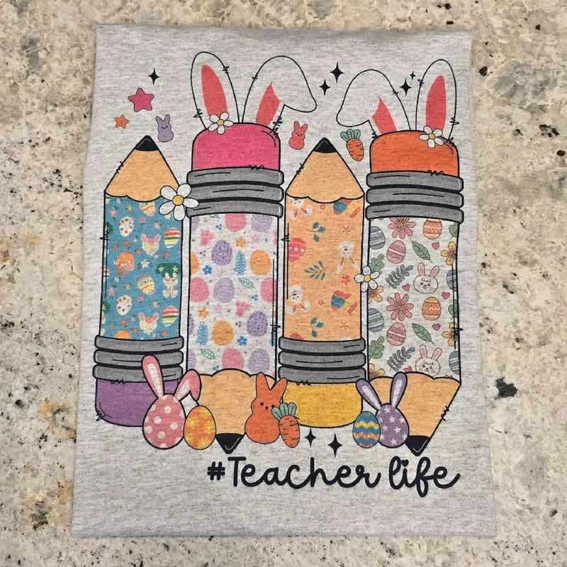 Pencil Teacher Life Easter Graphic Tee or Sweatshirt Hoodie | HypeDripTees.com