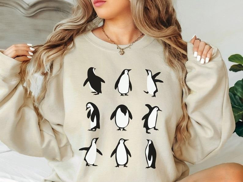 Penguins Minimalist Crewneck Sweatshirt, Penguin Lover Tee, Funny Penguin Sweater, Cute Penguin Gift Hoodie