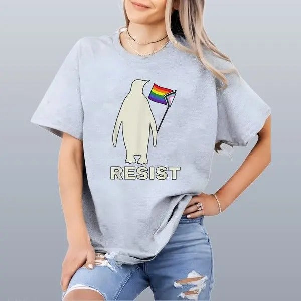 Penguins Protest Against Resist Funny Penguin T-shirt Classic 90s Retro Hoodie, Sweatshirt | HypeDripTees.com