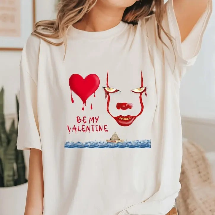 Pennywise Valentine's Day Shirt, Be My Valentine Shirt, Horror Movie Character Shirt, Valentine Bloody Heart Shirt,...