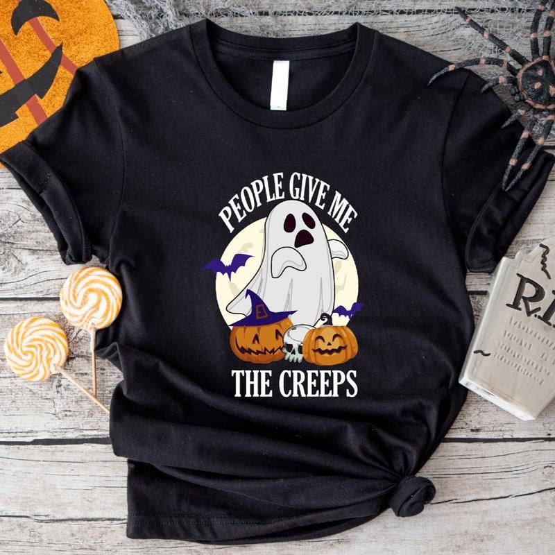 People Give Me The Creeps T-Shirt, Funny Halloween Ghost Party Shirt, Spooky Season Tee Hoodie, Sweatshirt | HypeDripTees.com