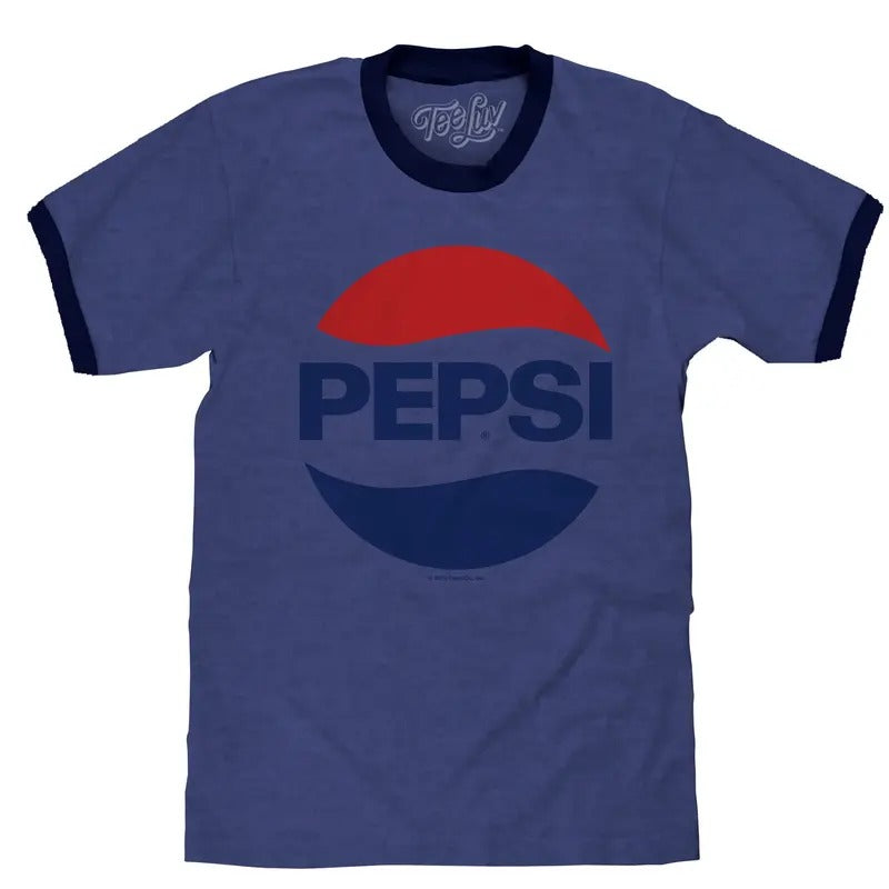 Pepsi Logo Ringer T-shirt - Blue Hoodie, Sweatshirt | HypeDripTees.com